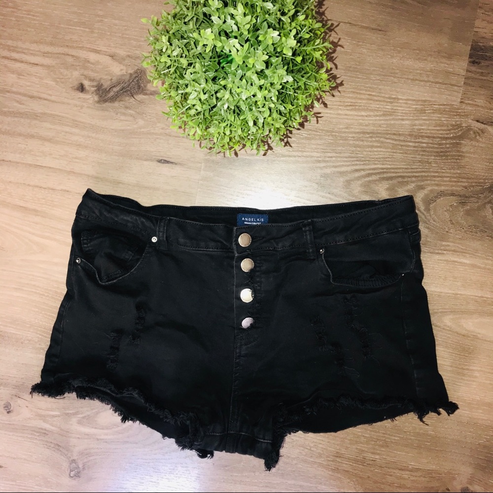 Black destroyed denim jean shorts